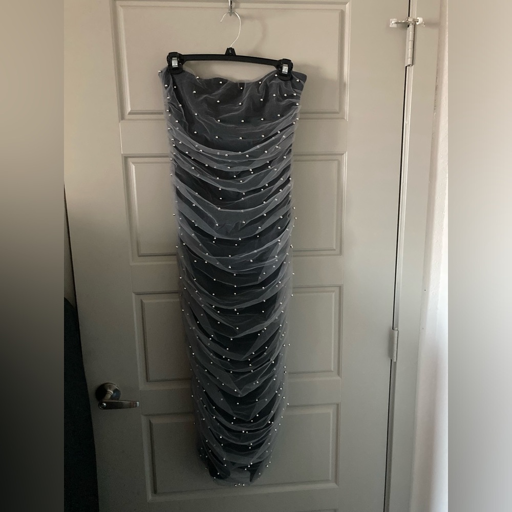ZARA NWOT Elegant Gray Strapless Studded Ruched Dress